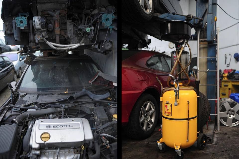 Moteur et récupérateur d'huile à l'atelier GDAB